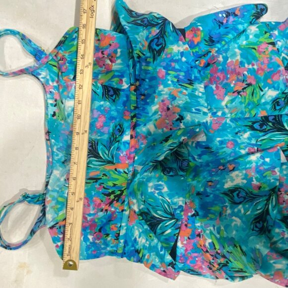 Inches Away Womens Size 12 Blue Tropical Tiered Swimsuit Dress Built-In Padded C - Picture 8 of 12